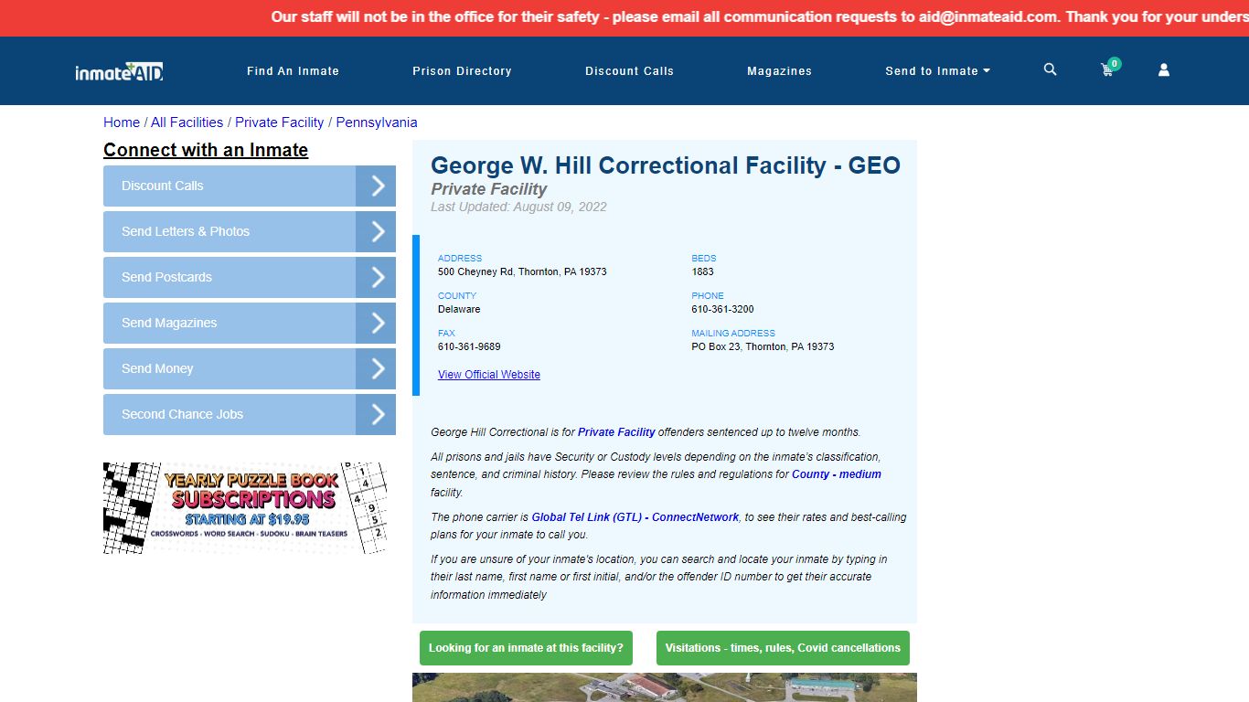 George W. Hill Correctional Facility - GEO - Inmate Search ...