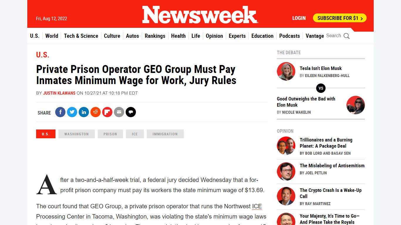 Private Prison Operator GEO Group Must Pay Inmates Minimum ...